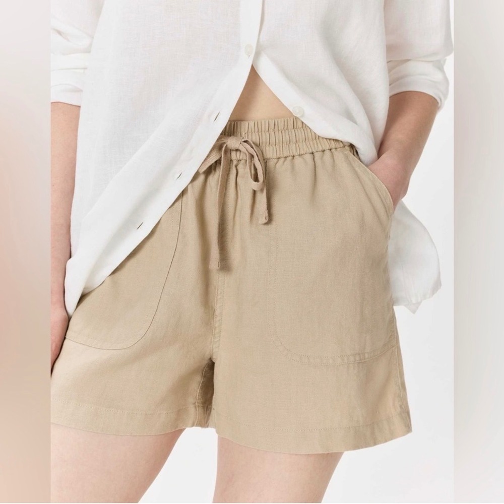 Quince 100% European Linen Shorts  in Driftwood Elastic Drawstring Waist - Small